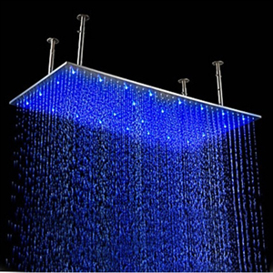 BathSelect 31 inch x16 inch Stainless Steel RGB Multi Color Water Powered Led Showerhead